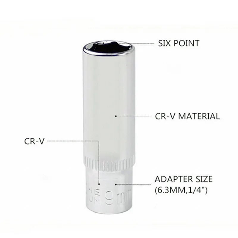 1db Hi-spec 1/4 hüvelyk mély metrikus aljzatkészlet, 4-14 mm-es 6 pontos készlet, hosszú hüvely, racsnis kulcs, javítószerszám