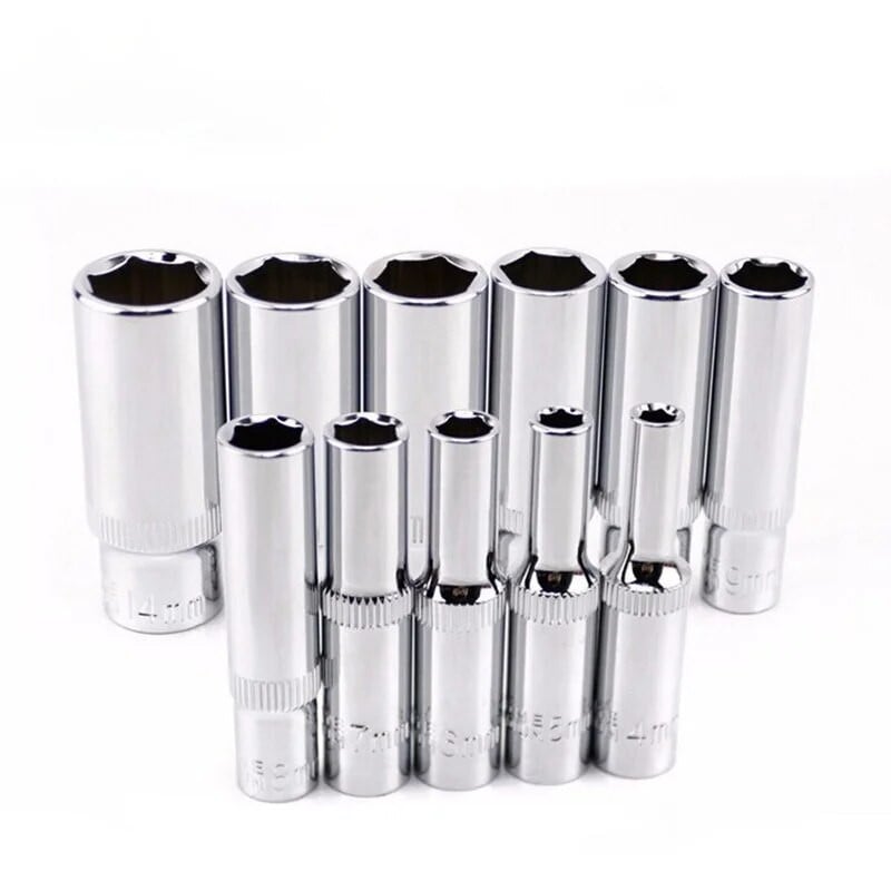 1db Hi-spec 1/4 hüvelyk mély metrikus aljzatkészlet, 4-14 mm-es 6 pontos készlet, hosszú hüvely, racsnis kulcs, javítószerszám