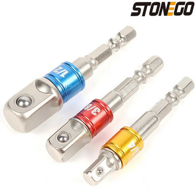 STONEGO 1 buc/3 buc Adaptor/extensie pentru priza de impact, transformă mașina de găurit într-o piuliță de viteză mare 1/4", 3/8", 1/2"