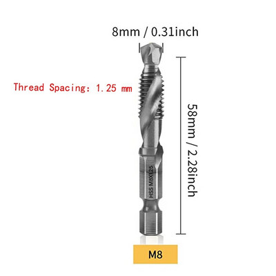 Set de burghie pentru robinet, 1/6 buc., tija hexagonală placată cu titan HSS, șurub, filet, mașină de șuruburi, robinet compus M3 M4 M5 M6 M8 M10, unelte de mână