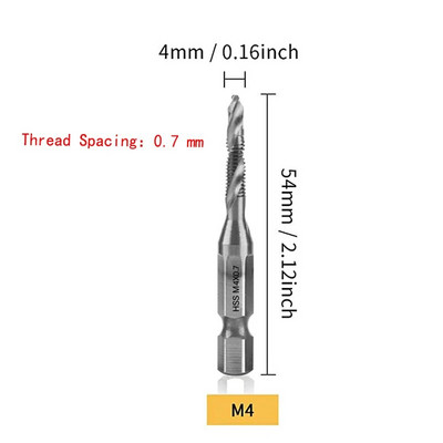 Set de burghie pentru robinet, 1/6 buc., tija hexagonală placată cu titan HSS, șurub, filet, mașină de șuruburi, robinet compus M3 M4 M5 M6 M8 M10, unelte de mână