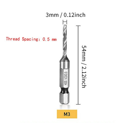 Set de burghie pentru robinet, 1/6 buc., tija hexagonală placată cu titan HSS, șurub, filet, mașină de șuruburi, robinet compus M3 M4 M5 M6 M8 M10, unelte de mână
