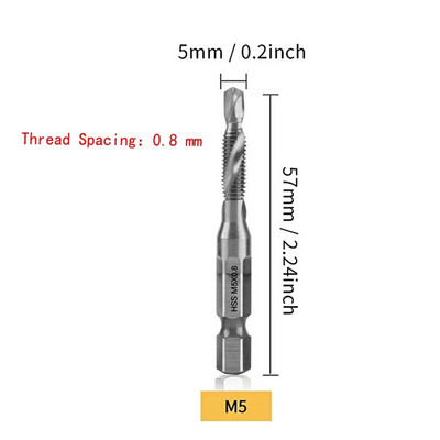 Set de burghie pentru robinet, 1/6 buc., tija hexagonală placată cu titan HSS, șurub, filet, mașină de șuruburi, robinet compus M3 M4 M5 M6 M8 M10, unelte de mână