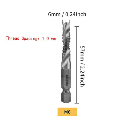 Set de burghie pentru robinet, 1/6 buc., tija hexagonală placată cu titan HSS, șurub, filet, mașină de șuruburi, robinet compus M3 M4 M5 M6 M8 M10, unelte de mână