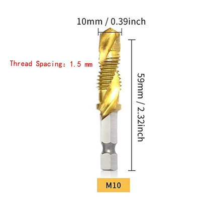 Set de burghie pentru robinet, 1/6 buc., tija hexagonală placată cu titan HSS, șurub, filet, mașină de șuruburi, robinet compus M3 M4 M5 M6 M8 M10, unelte de mână