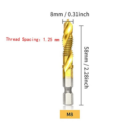 Set de burghie pentru robinet, 1/6 buc., tija hexagonală placată cu titan HSS, șurub, filet, mașină de șuruburi, robinet compus M3 M4 M5 M6 M8 M10, unelte de mână
