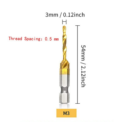 Set de burghie pentru robinet, 1/6 buc., tija hexagonală placată cu titan HSS, șurub, filet, mașină de șuruburi, robinet compus M3 M4 M5 M6 M8 M10, unelte de mână