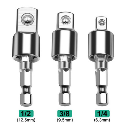 STONEGO 1PC/3DB 1/4" 3/8" 1/2" elektromos csavarkulcs fúróaljzat adapter Forgatható négyzet alakú foglalat átalakító eszköz ütvecsavarozóhoz