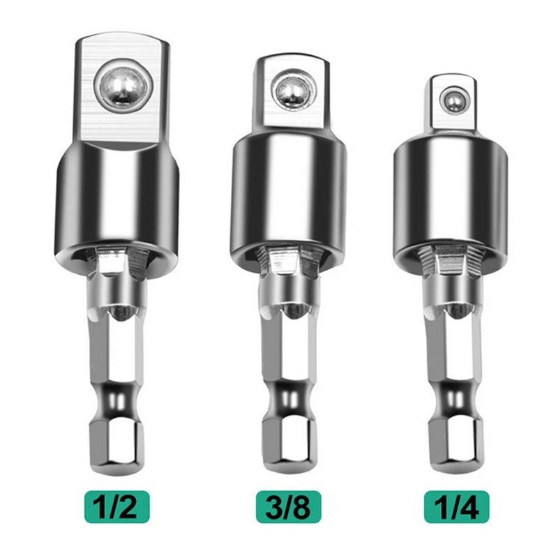 STONEGO 1PC/3DB 1/4" 3/8" 1/2" elektromos csavarkulcs fúróaljzat adapter Forgatható négyzet alakú foglalat átalakító eszköz ütvecsavarozóhoz