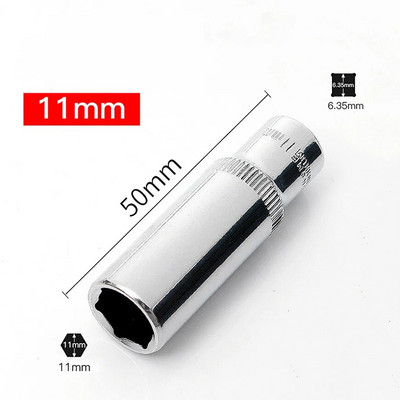1db Kiváló minőségű 1/4-es aljzatkészlet AdapterHosszú aljzatok 4-14 mm-es mélyhüvelyű szerszámfejek Nyomatékkulcs Rasnis dugókulcs