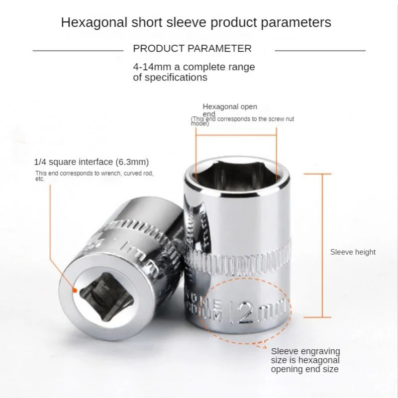 1db Kiváló minőségű 1/4-es aljzatkészlet AdapterHosszú aljzatok 4-14 mm-es mélyhüvelyű szerszámfejek Nyomatékkulcs Rasnis dugókulcs