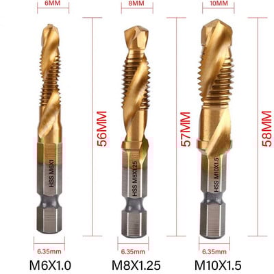 Šesterokutna drška HSS presvučena titanom Navoj za metričku nareznicu Svrdla za strojne vijke M3 M4 M5 M6 M8 M10 Ručni alati