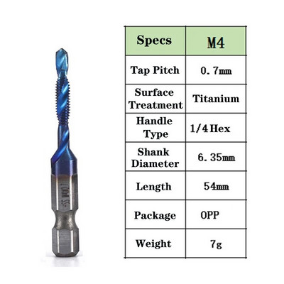 1kom šesterokutni prihvat titanijski obložen HSS navoj za svrdla za metričke nareznice Svrdla za nareznice M3 M4 M5 M6 M8 M10 Ručni alati