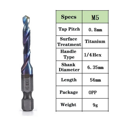 1kom šesterokutni prihvat titanijski obložen HSS navoj za svrdla za metričke nareznice Svrdla za nareznice M3 M4 M5 M6 M8 M10 Ručni alati