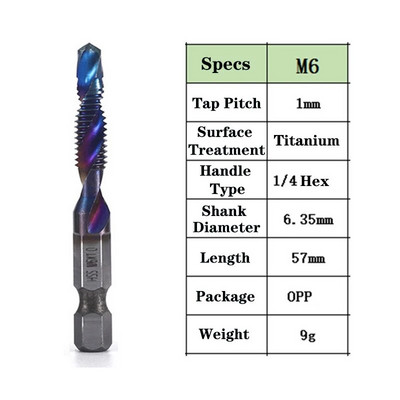 1kom šesterokutni prihvat titanijski obložen HSS navoj za svrdla za metričke nareznice Svrdla za nareznice M3 M4 M5 M6 M8 M10 Ručni alati