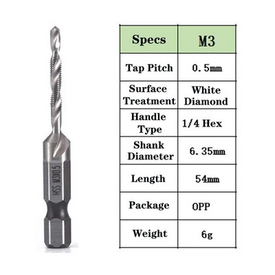 1kom šesterokutni prihvat titanijski obložen HSS navoj za svrdla za metričke nareznice Svrdla za nareznice M3 M4 M5 M6 M8 M10 Ručni alati