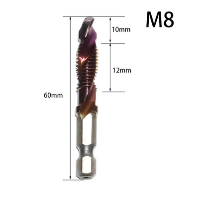 1 τμχ Τρυπάνι βρύσης Εξάγωνο στέλεχος με επίστρωση τιτανίου με βιδωτό σπείρωμα HSS Μετρικό τρυπάνι βρύσης Σύνθετο μύτη M3 M4 M5 M6 M8 M10 Εργαλεία χειρός