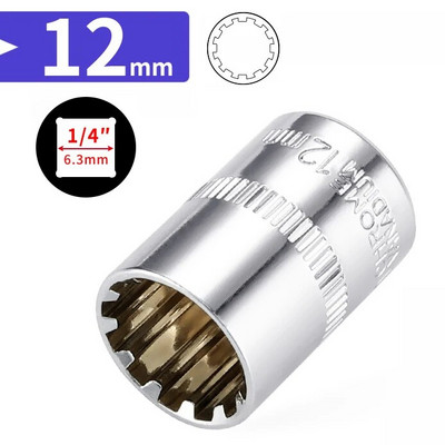 1/4 inča 6,35 mm četvrtasti pogon, 12-točkasti nasadni nasadni ključ, ključ s čegrtaljkom, nasadni ključ s 12 zuba, ručni alat, 12 kutova, navlaka s cvijetom šljive