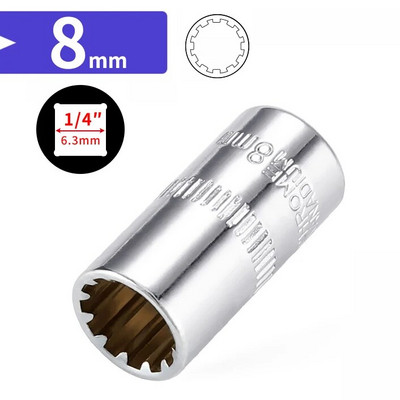 1/4 inča 6,35 mm četvrtasti pogon, 12-točkasti nasadni nasadni ključ, ključ s čegrtaljkom, nasadni ključ s 12 zuba, ručni alat, 12 kutova, navlaka s cvijetom šljive