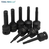 Set de prize de impact cu antrenare cheie pneumatică de 1/2 inch Biți hexagonali Soclu cu șurub hexagonal lungit H4 H5 H6 H7 H8 H9 H10 H12 Cr-MO