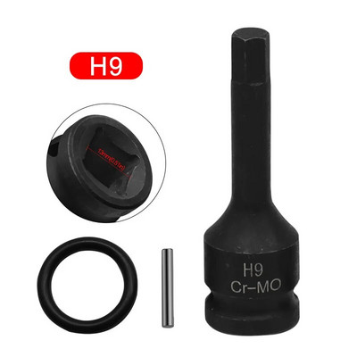 Set de prize de impact cu antrenare cheie pneumatică de 1/2 inch Biți hexagonali Soclu cu șurub hexagonal lungit H4 H5 H6 H7 H8 H9 H10 H12 Cr-MO