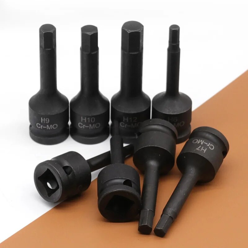 Set de prize de impact cu antrenare cheie pneumatică de 1/2 inch Biți hexagonali Soclu cu șurub hexagonal lungit H4 H5 H6 H7 H8 H9 H10 H12 Cr-MO