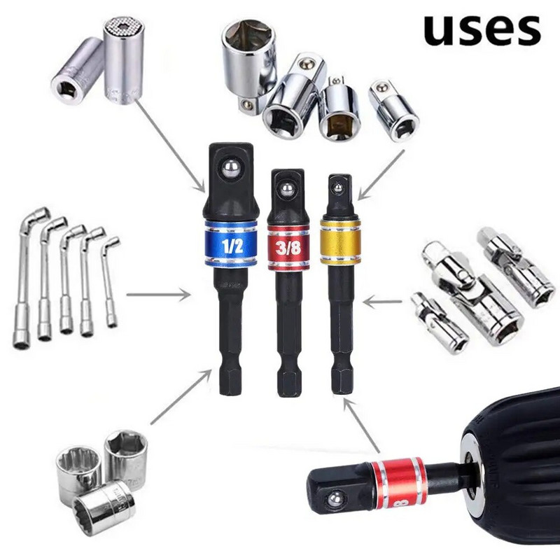 Prodrill 3 db fúróaljzat-adapter átalakító ütvecsavarozóhoz