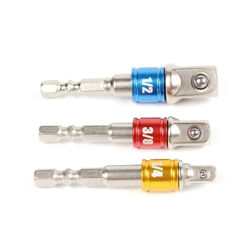 3 db-os fúróhüvely-adapter ütvecsavarozóhoz hatlapú szárral négyzetes foglalatú fúrószár-hosszabbító készlettel