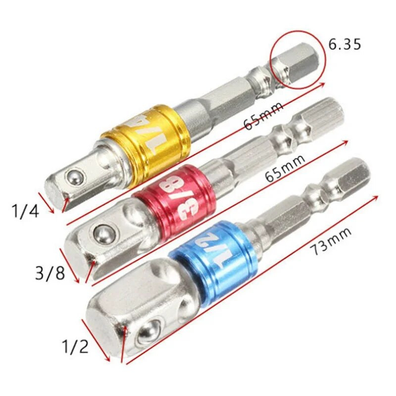 3 db-os fúróhüvely-adapter ütvecsavarozóhoz hatlapú szárral négyzetes foglalatú fúrószár-hosszabbító készlettel
