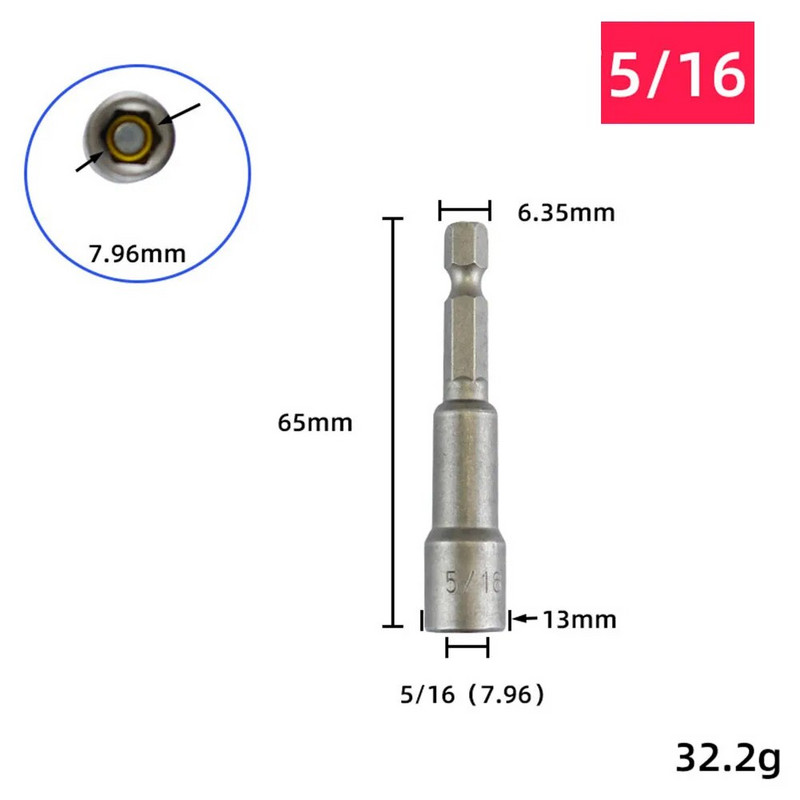 5db ütőaljzat mágneses anya csavarhúzó elektromos fúrószár készlet adapter csavarhúzók javítószerszám 1/4" 5/16" 3/8" 1/2"