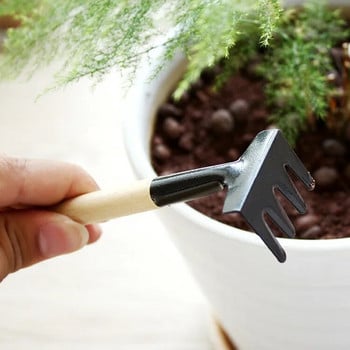 Σετ 3 τεμαχίων Μίνι κηπουρική Εργαλεία γλάστρας Ξύλινη λαβή Φτυάρι Τσουγκράνα Φτυάρι Πολυλειτουργικό οικιακό φυτό μπονσάι Εργαλεία