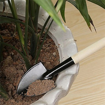 Комплект от 3 части Мини инструменти за саксии за градинарство Дървена дръжка Лопата Гребло Лопата Многофункционално домашно растение Бонсай