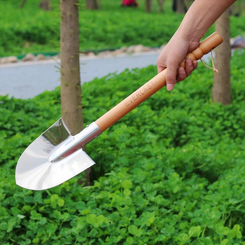 Градинска лопата от неръждаема стомана Лопата за засаждане на цветя Градинска дървена дръжка Ръчни инструменти за градинарство