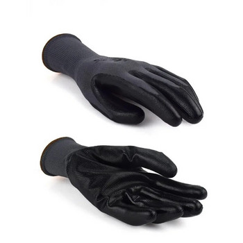 1Pairs Βιομηχανική Προστατευτική Γάντια Ασφάλειας Εργασίας Μαύρο Pu Nylon Βαμβακερό Γάντι με Μάρκα Όλα τα Μεγέθη
