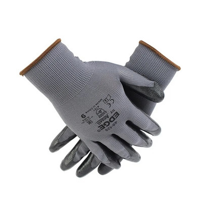 1Pairs Βιομηχανική Προστατευτική Γάντια Ασφάλειας Εργασίας Μαύρο Pu Nylon Βαμβακερό Γάντι με Μάρκα Όλα τα Μεγέθη
