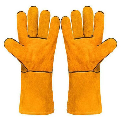 Nahast töökindad meestele Kollane veisenahast raskeveokite ohutusega kaitsvad autojuhi töökeevitusmehaaniku kindad