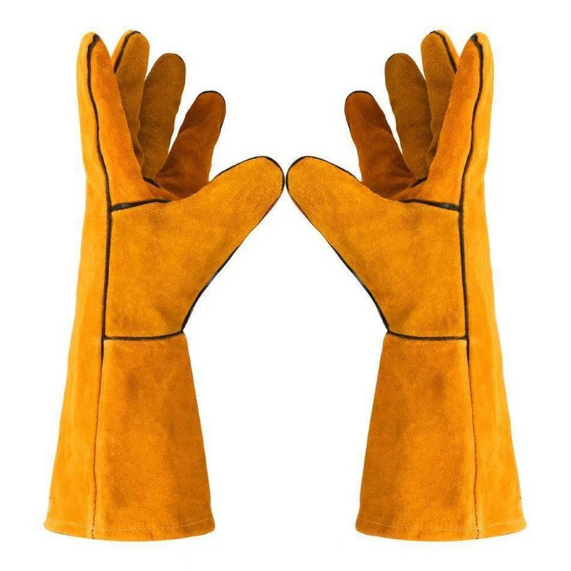 Nahast töökindad meestele Kollane veisenahast raskeveokite ohutusega kaitsvad autojuhi töökeevitusmehaaniku kindad