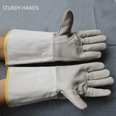 One Pair Lengthen Πυράντοχα δερμάτινα γάντια αγελάδας Γάντια εργασίας συγκόλλησης Προστατευτικά γάντια για συγκολλητές κατά του ζεματίσματος
