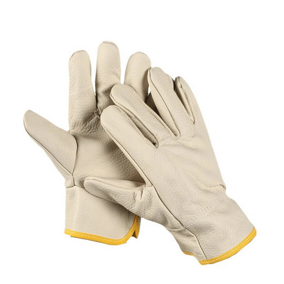 1 чифт работни ръкавици, издръжливи шофьорски ръкавици от телешка кожа, меки, устойчиви на износване за строителство, промишлена и лична употреба