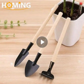 Mini aiatööriistad potitööriistad Puidust varrega labidas reha Lillekühvel Multifunktsionaalne majapidamispott Taim Bonsai tööriistad 3tk/komplekt