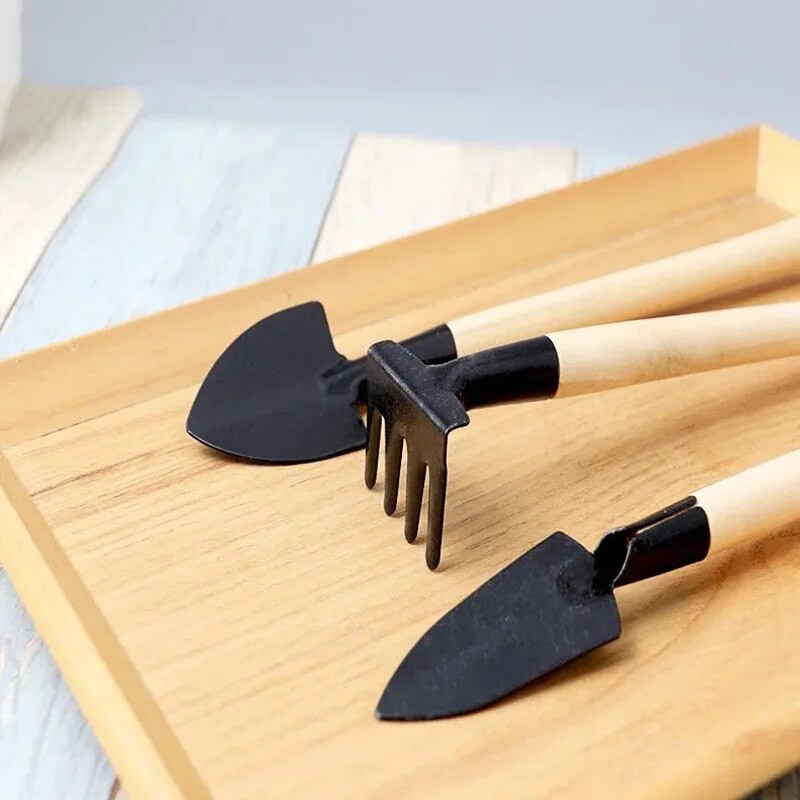 Mini aiatööriistad potitööriistad Puidust varrega labidas reha Lillekühvel Multifunktsionaalne majapidamispott Taim Bonsai tööriistad 3tk/komplekt