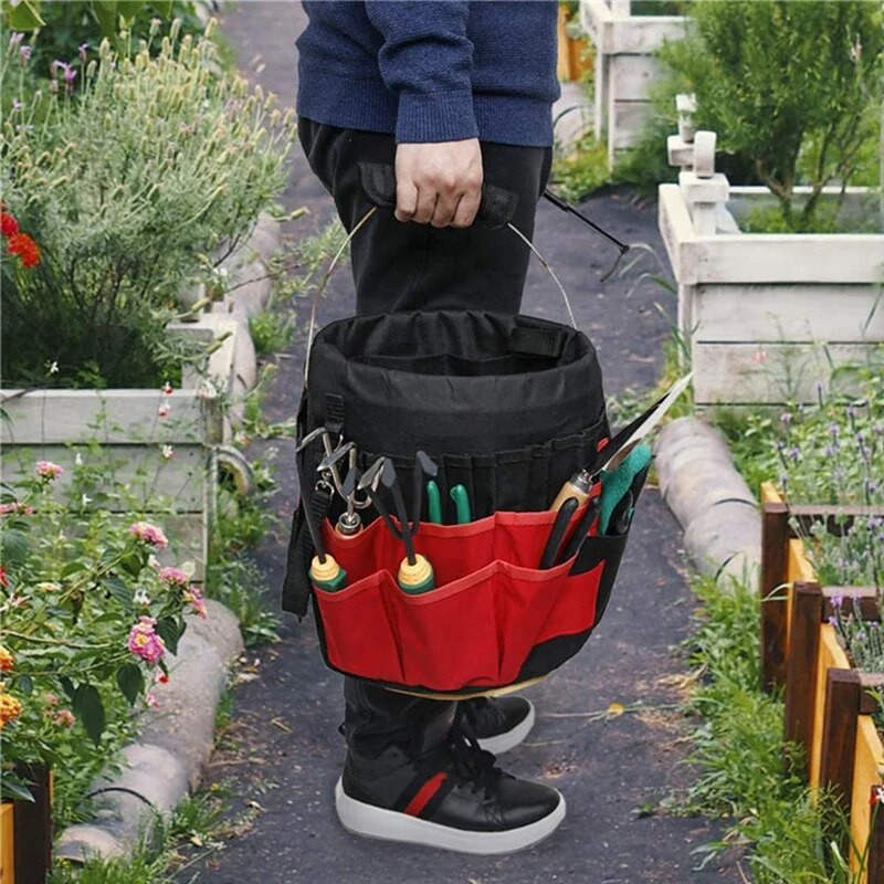 HOT-Bucket Organizator Tote Bag Set de instrumente Geantă Seturi de scule de grădină 42 Kit de reparații pentru scule de buzunar pentru depozitare Organizator pentru cutia de instrumente pentru construcție