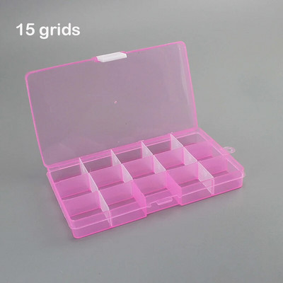 15 rešetki Prozirni plastični odjeljak za organizatore Podesiva kutija za spremnik za nakit Pravokutna kutija s gumbom