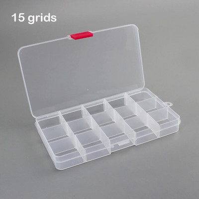 15 rešetki Prozirni plastični odjeljak za organizatore Podesiva kutija za spremnik za nakit Pravokutna kutija s gumbom