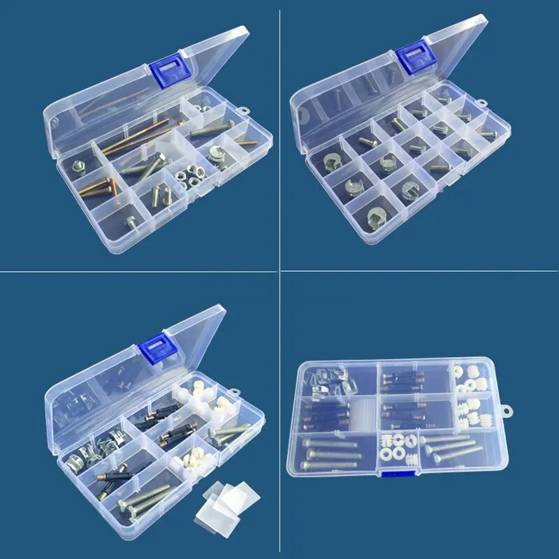 15 rešetki Prozirni plastični odjeljak za organizatore Podesiva kutija za spremnik za nakit Pravokutna kutija s gumbom