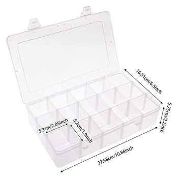 1 бр. Прозрачна голяма пластмасова органайзерна кутия с 15 превръзки с разделителни мъниста за кутия за бижута Съхранение на занаяти