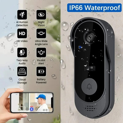 Звънец с камера Безжичен пакет Видео звънец WIFI 1080P HD Външен телефон Звънец Камера Сигурност Видеодомофон IR Нощ