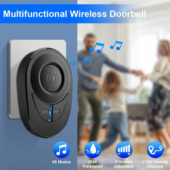 Wsdcam Wireless Doorbell Smart Home Αδιάβροχο κιτ κουδουνιού πόρτας 48 Music LED Flash Doorbell με 4 επίπεδα ρυθμιζόμενη ένταση