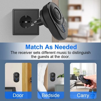 Wsdcam Wireless Doorbell Smart Home Αδιάβροχο κιτ κουδουνιού πόρτας 48 Music LED Flash Doorbell με 4 επίπεδα ρυθμιζόμενη ένταση