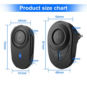 Wsdcam Wireless Doorbell Smart Home Αδιάβροχο κιτ κουδουνιού πόρτας 48 Music LED Flash Doorbell με 4 επίπεδα ρυθμιζόμενη ένταση